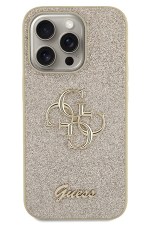Guess iPhone 15 Pro Uyumlu Glitter 4G Logolu Kılıf Gold  Guess