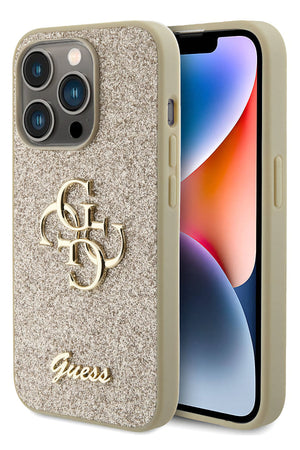 Guess iPhone 15 Pro Uyumlu Glitter 4G Logolu Kılıf Gold  Guess