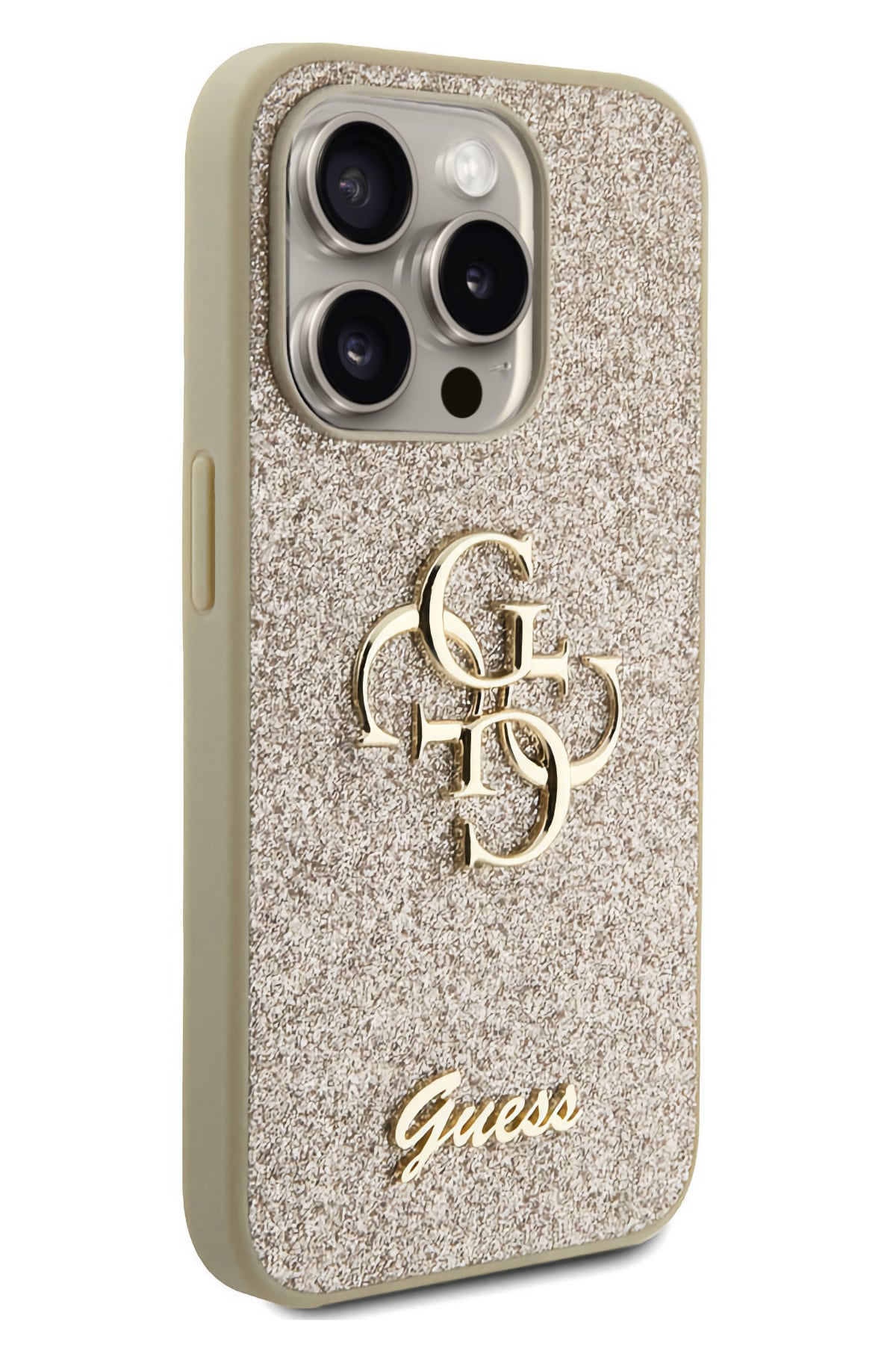 Guess iPhone 15 Pro Uyumlu Glitter 4G Logolu Kılıf Gold  Guess