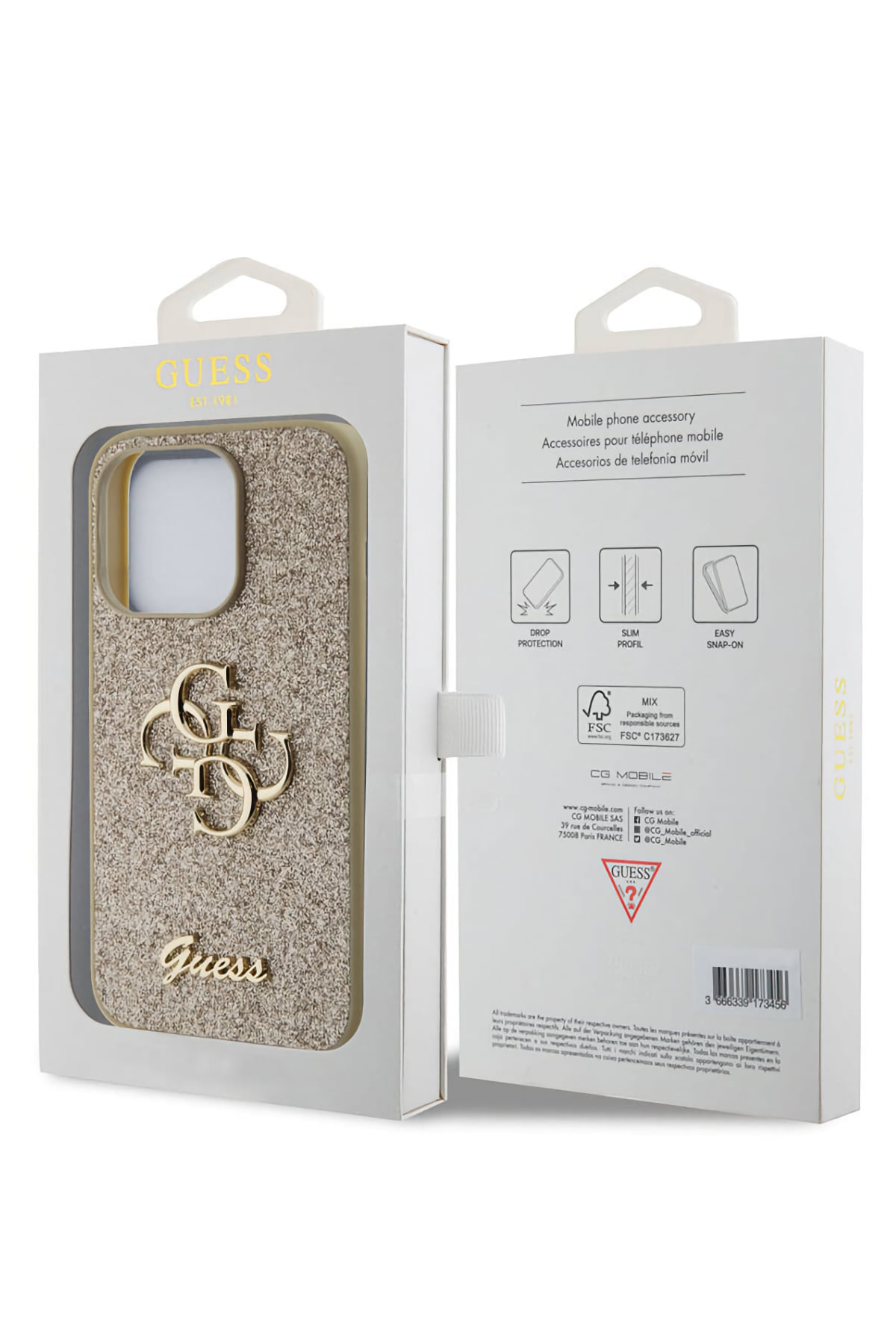 Guess iPhone 15 Pro Uyumlu Glitter 4G Logolu Kılıf Gold  Guess