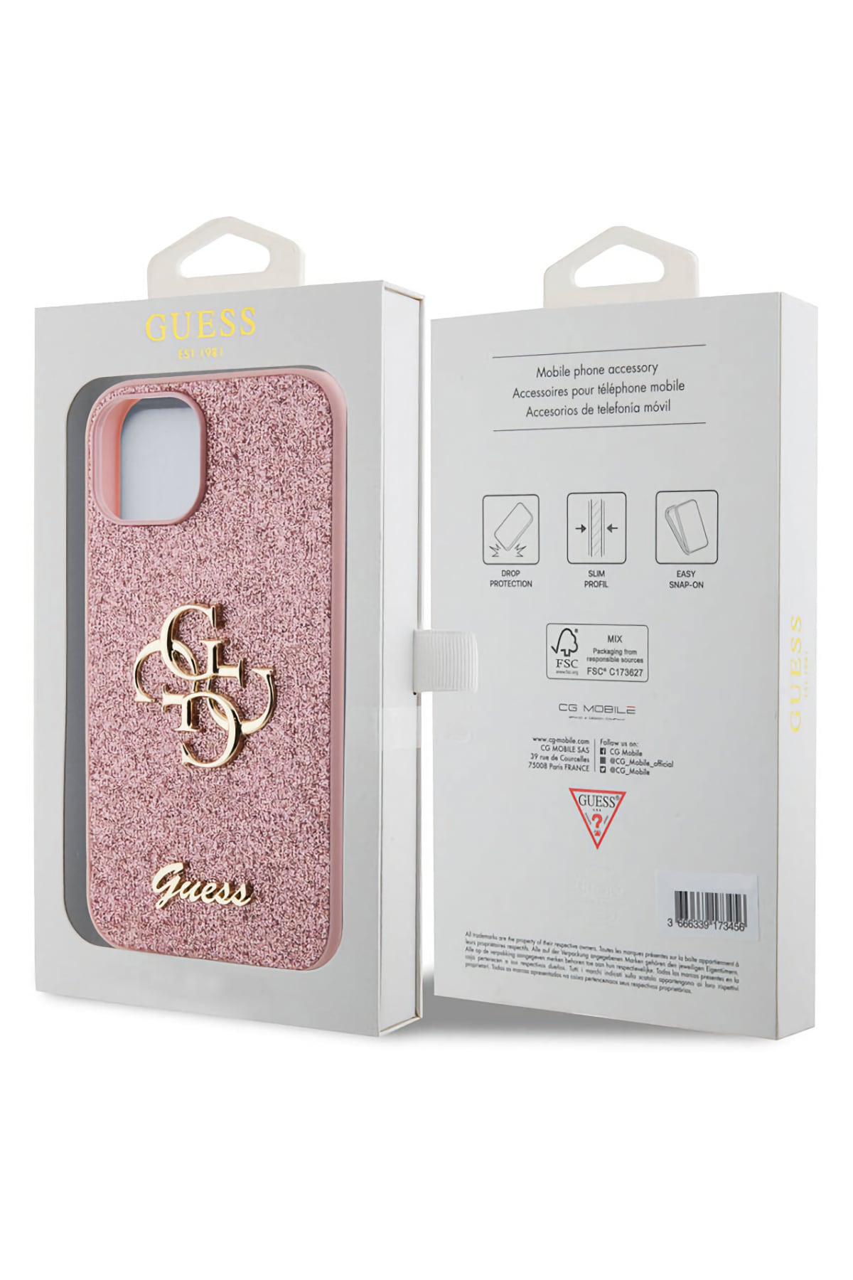 Guess iPhone 15 Plus Uyumlu Glitter 4G Logolu Kılıf Pembe  Guess