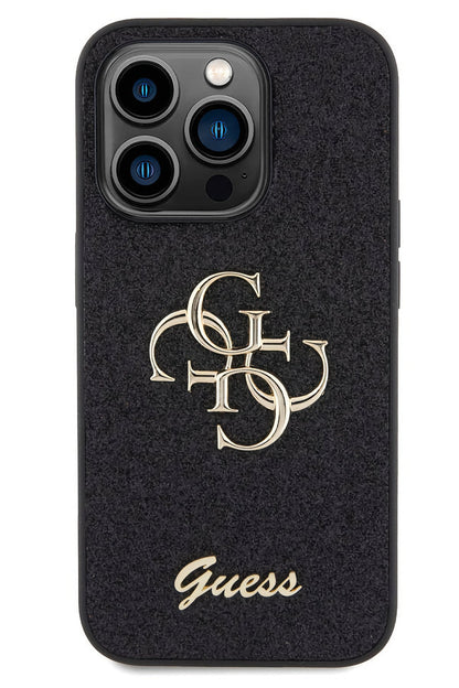 Guess iPhone 15 Pro Max Uyumlu Glitter 4G Logolu Kılıf Siyah