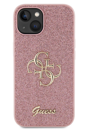 Guess iPhone 15 Uyumlu Glitter 4G Logolu Kılıf Pembe  Guess