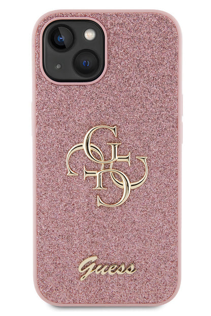 Guess iPhone 15 Uyumlu Glitter 4G Logolu Kılıf Pembe  Guess