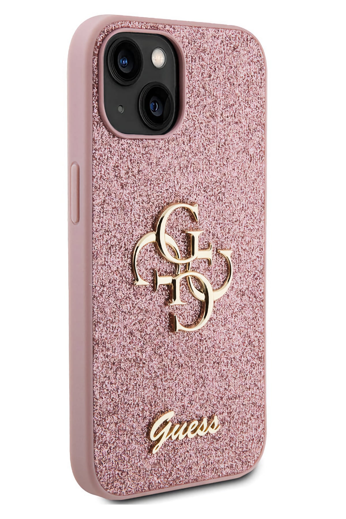 Guess iPhone 15 Uyumlu Glitter 4G Logolu Kılıf Pembe  Guess