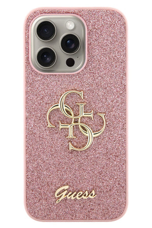 Guess iPhone 15 Pro Uyumlu Glitter 4G Logolu Kılıf Pembe  Guess