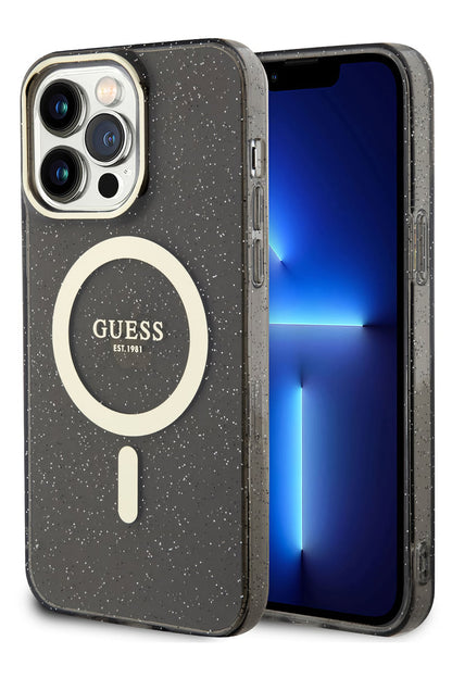 Guess iPhone 13 Pro Magsafe Uyumlu Glitter Silikon Kılıf Siyah  Guess