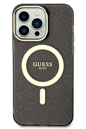 Guess iPhone 13 Pro Magsafe Uyumlu Glitter Silikon Kılıf Siyah