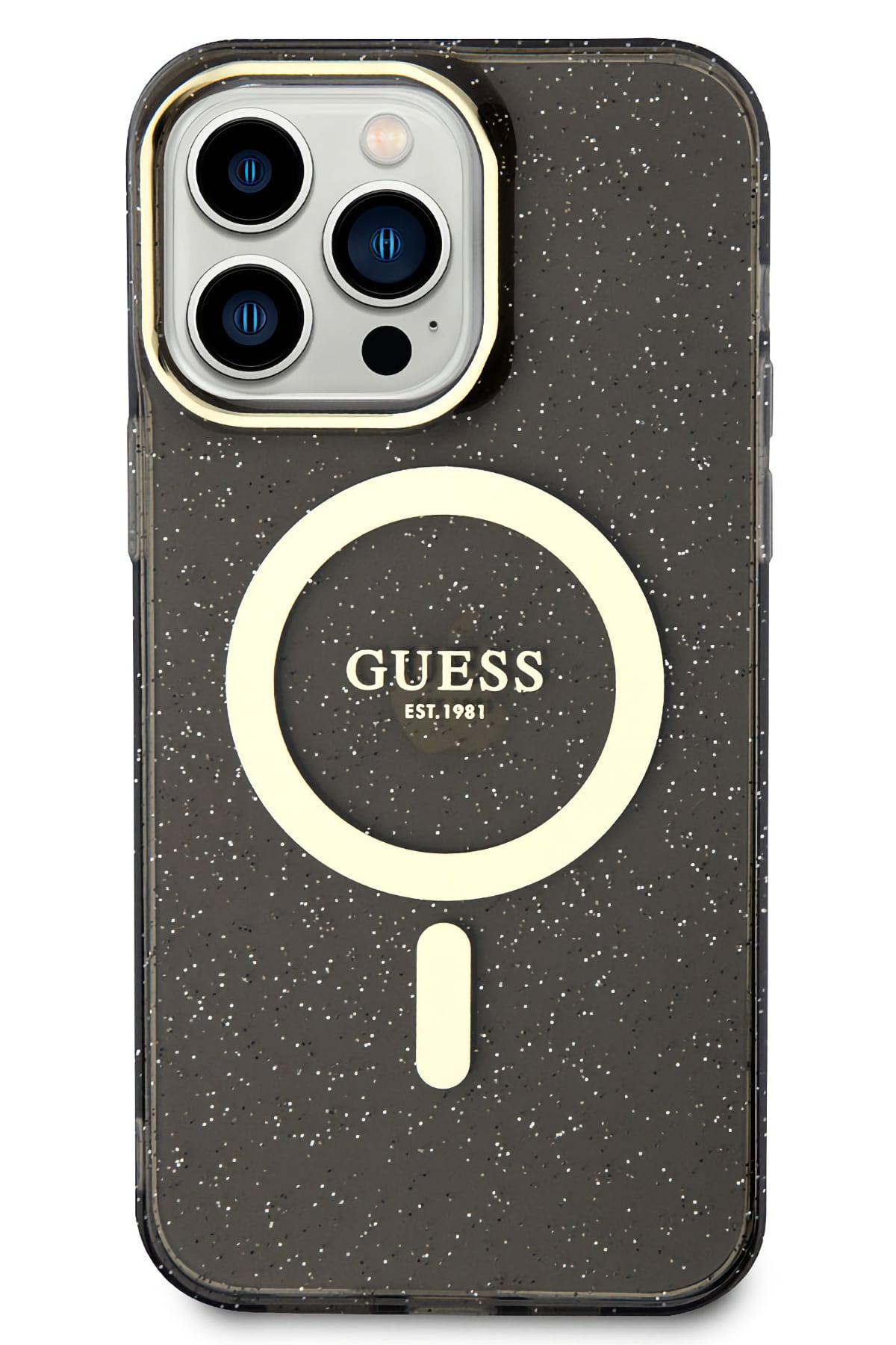 Guess iPhone 13 Pro Magsafe Uyumlu Glitter Silikon Kılıf Siyah  Guess