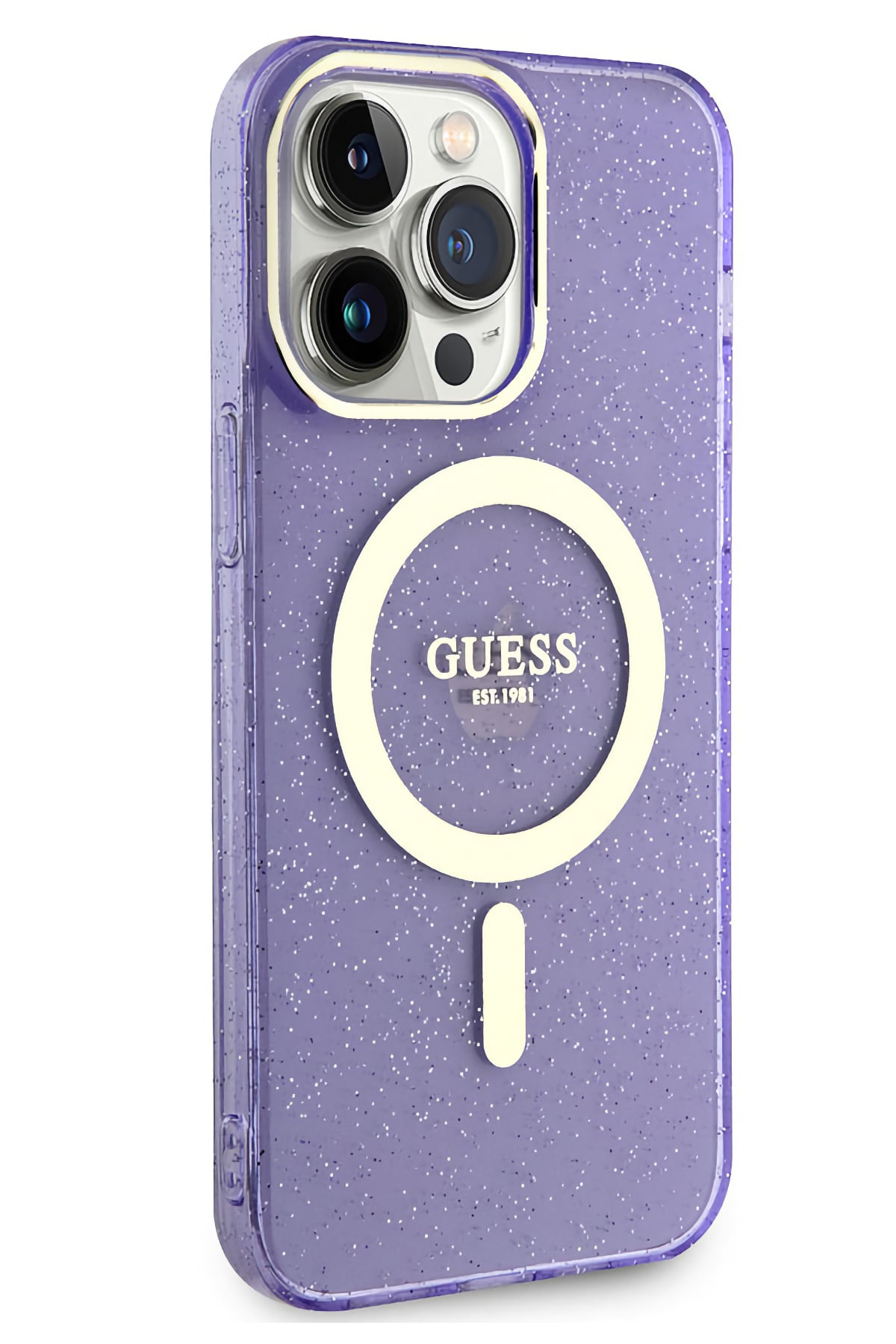 Guess iPhone 13 Pro Max Magsafe Uyumlu Glitter Silikon Kılıf Mor  Guess