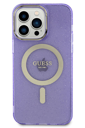 Guess iPhone 13 Pro Magsafe Uyumlu Glitter Silikon Kılıf Mor