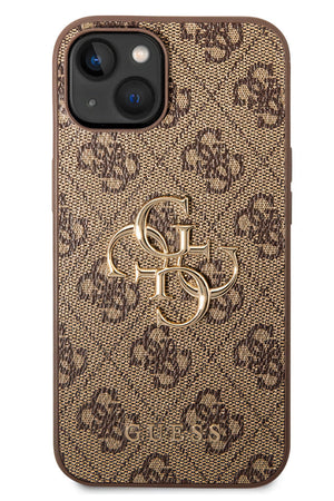 Guess iPhone 14 Compatible Leather Case with 4G Logo Brown 