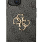 Guess iPhone 14 Uyumlu 4G Logolu Deri Kılıf Gri  Guess