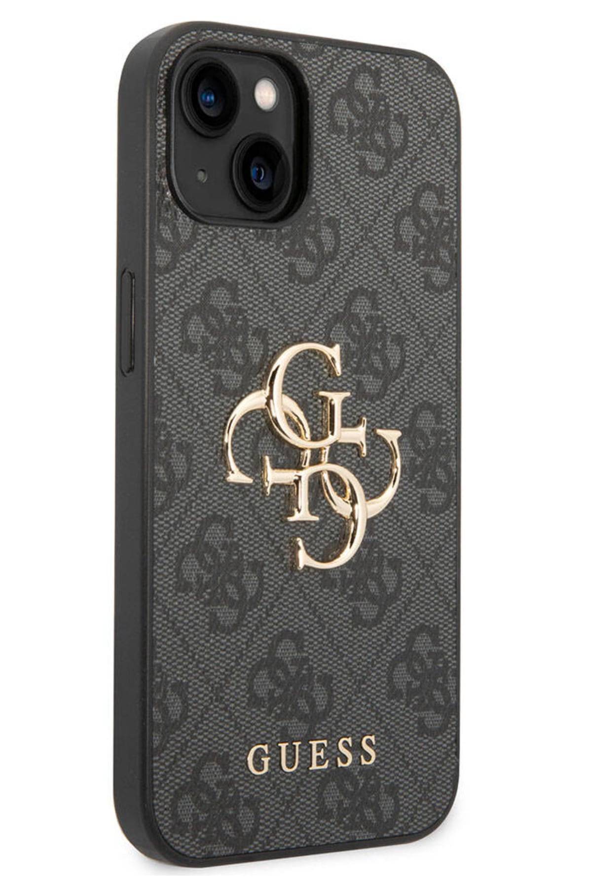 Guess iPhone 14 Uyumlu 4G Logolu Deri Kılıf Gri  Guess
