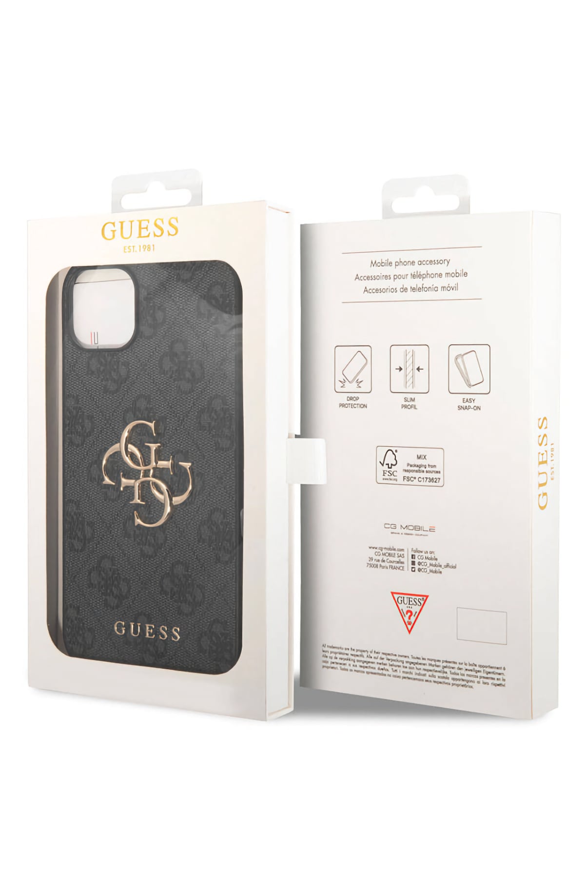 Guess iPhone 14 Uyumlu 4G Logolu Deri Kılıf Gri  Guess