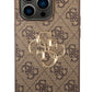 Guess iPhone 14 Pro Uyumlu 4G Logolu Deri Kılıf Kahverengi  Guess