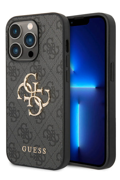 Guess iPhone 14 Pro Compatible 4G Logo Leather Case Gray 