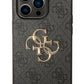 Guess iPhone 14 Pro Max Uyumlu 4G Logolu Deri Kılıf Gri