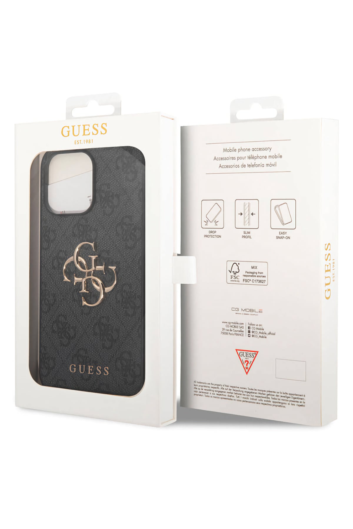 Guess iPhone 14 Pro Max Uyumlu 4G Logolu Deri Kılıf Gri  Guess