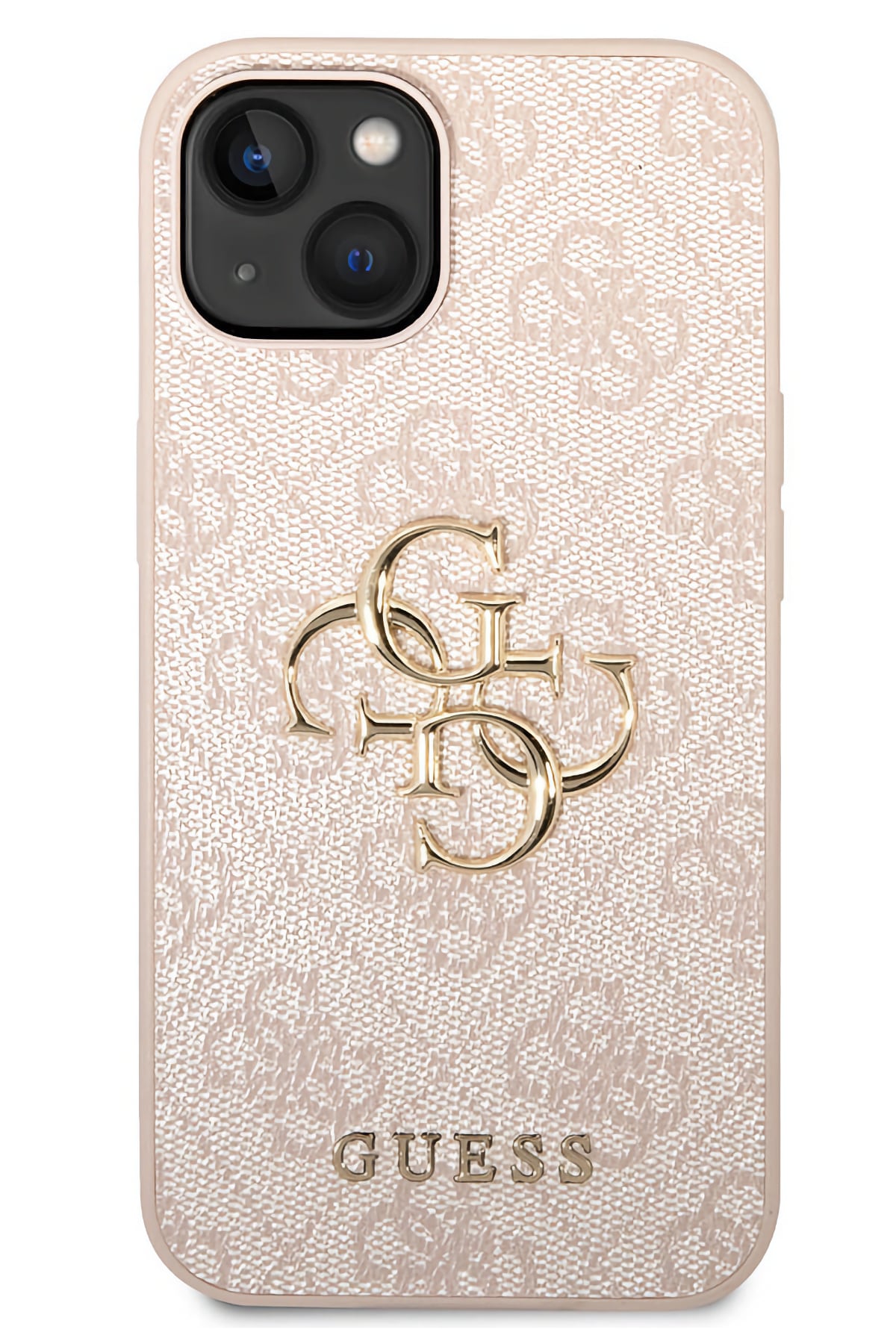 Guess iPhone 14 Uyumlu 4G Logolu Deri Kılıf Pembe  Guess