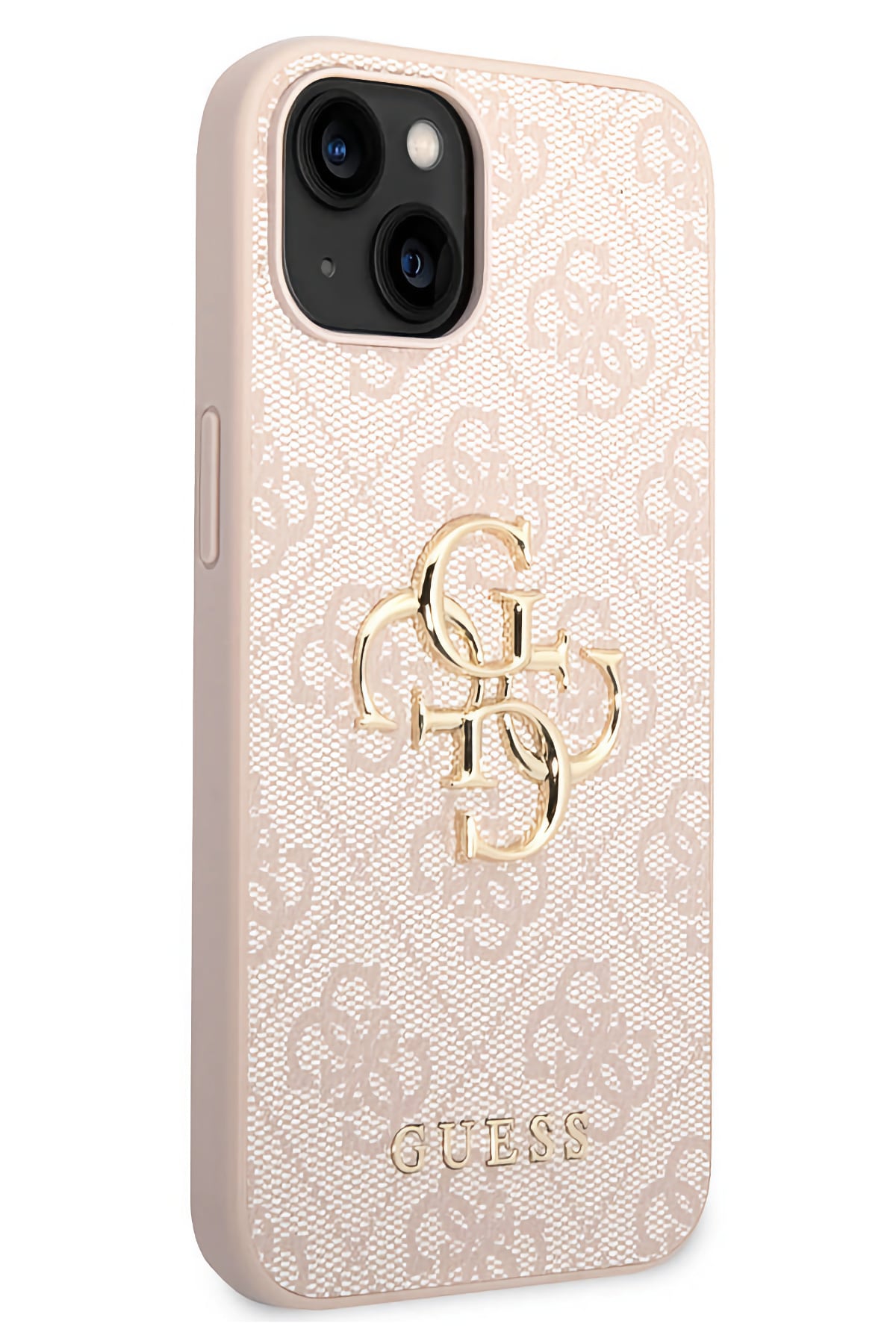 Guess iPhone 14 Uyumlu 4G Logolu Deri Kılıf Pembe  Guess