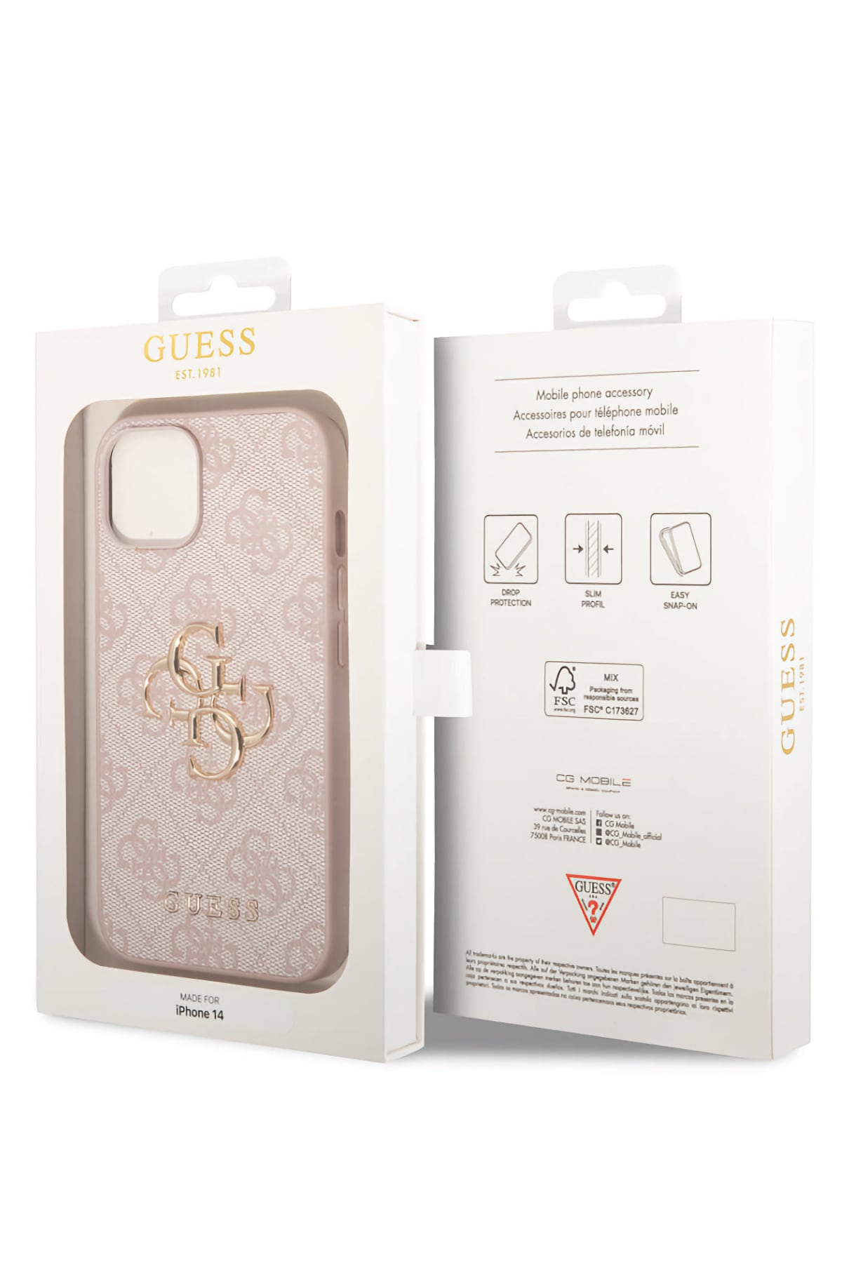 Guess iPhone 14 Uyumlu 4G Logolu Deri Kılıf Pembe  Guess