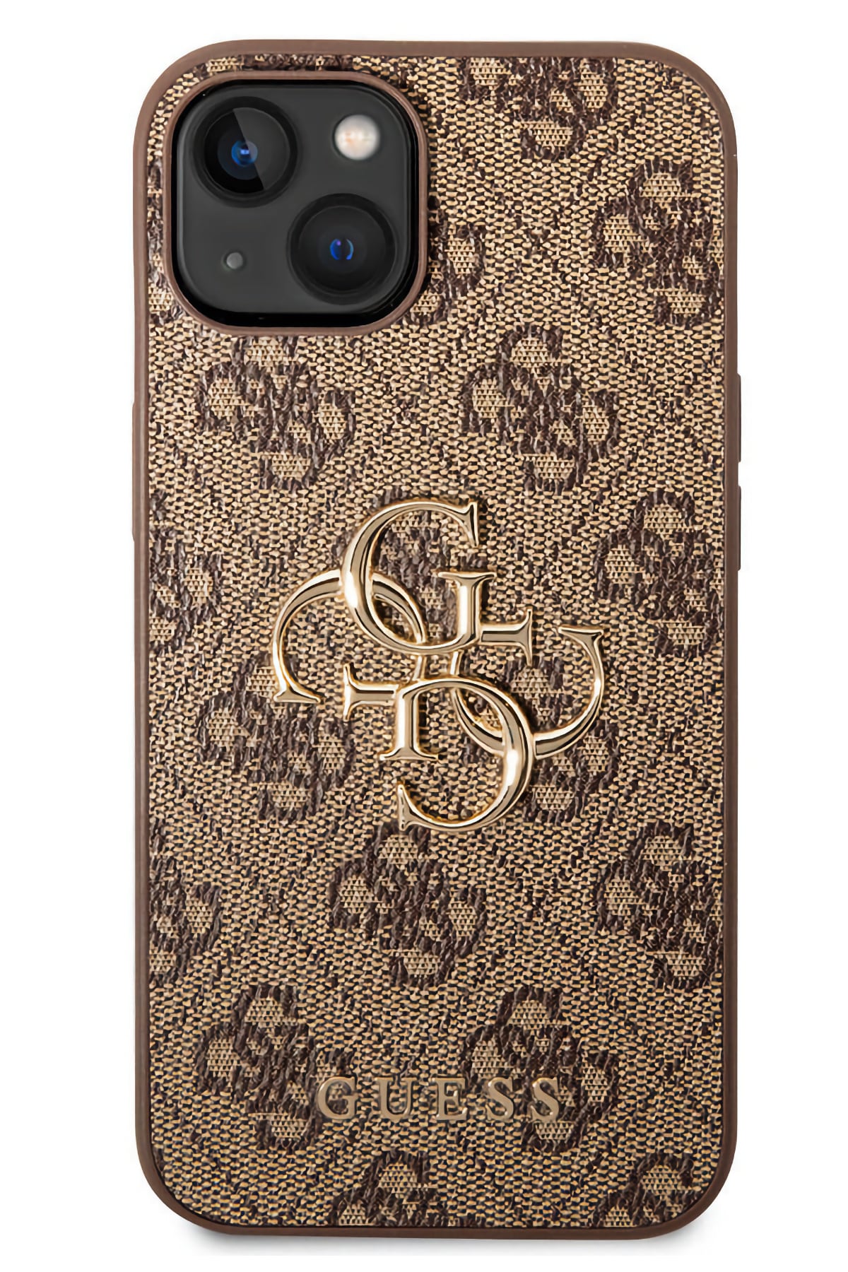 Guess iPhone 15 Compatible 4G Leather Case with Logo Brown 