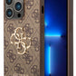 Guess iPhone 15 Pro Uyumlu 4G Logolu Deri Kılıf Kahverengi  Guess