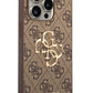 Guess iPhone 15 Pro Uyumlu 4G Logolu Deri Kılıf Kahverengi  Guess