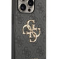 Guess iPhone 15 Pro Uyumlu 4G Logolu Deri Kılıf Gri  Guess