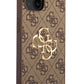 Guess iPhone 15 Plus Uyumlu 4G Logolu Deri Kılıf Kahverengi  Guess