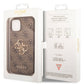 Guess iPhone 15 Plus Uyumlu 4G Logolu Deri Kılıf Kahverengi  Guess