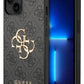 Guess iPhone 15 Plus Uyumlu 4G Logolu Deri Kılıf Gri  Guess