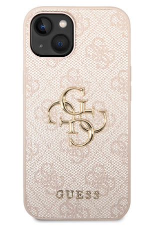 Guess iPhone 15 Compatible 4G Leather Case with Logo Pink 