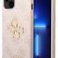 Guess iPhone 15 Uyumlu 4G Logolu Deri Kılıf Pembe  Guess