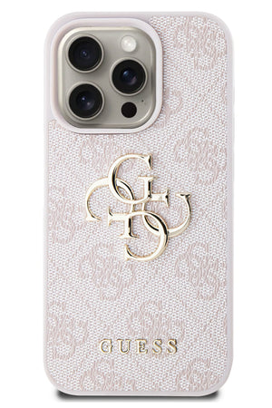 Guess iPhone 15 Pro Compatible 4G Logo Leather Case Pink 