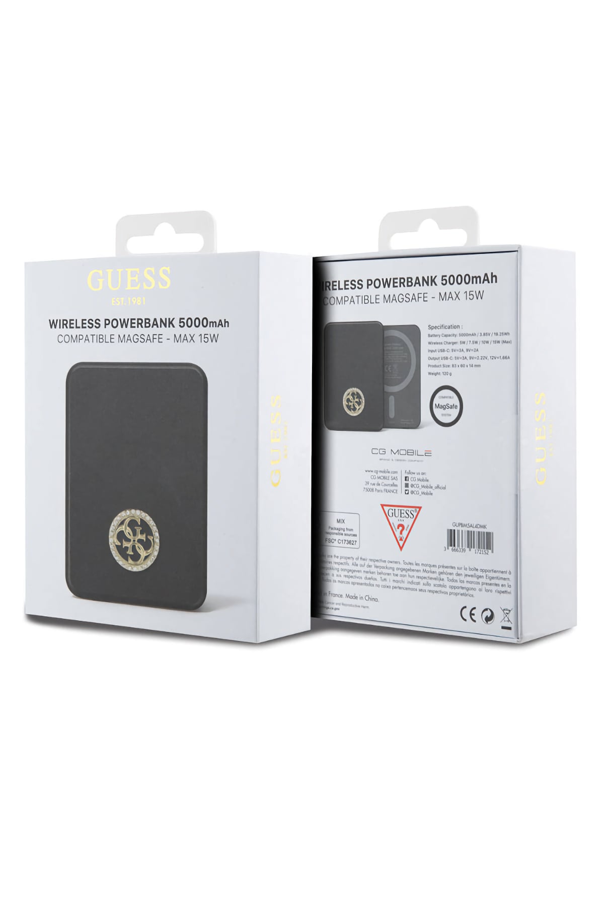 Guess Taşlı 4G Logolu Magsafe Siyah Powerbank 5000mAh  Guess