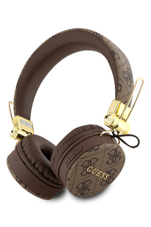 Guess Kulak Üstü Bluetooth 5.3 Kulaklık 4G Desenli Metal Logolu Kahverengi  Guess