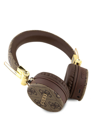 Guess Kulak Üstü Bluetooth 5.3 Kulaklık 4G Desenli Metal Logolu Kahverengi