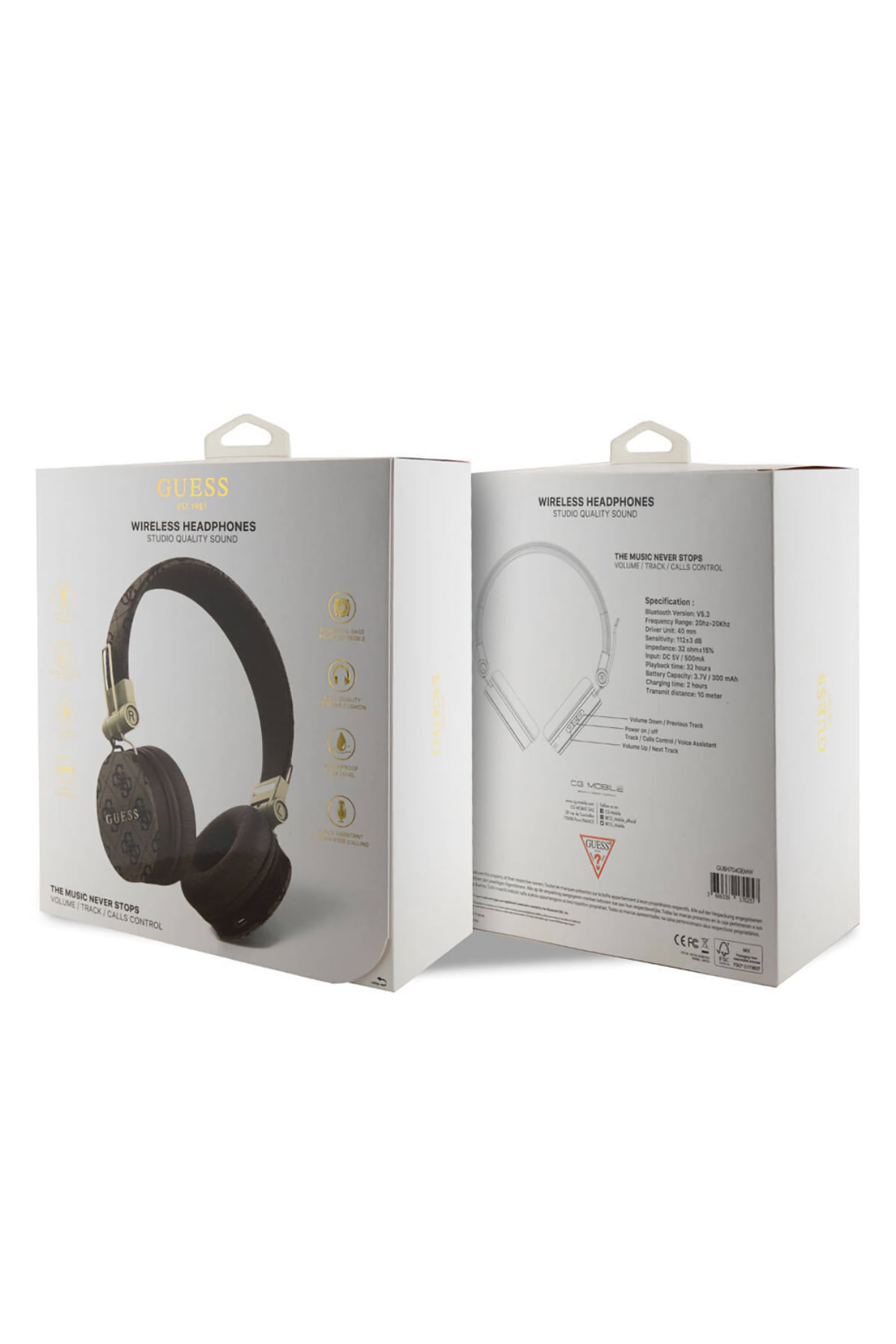 Guess Kulak Üstü Bluetooth 5.3 Kulaklık 4G Desenli Metal Logolu Kahverengi  Guess