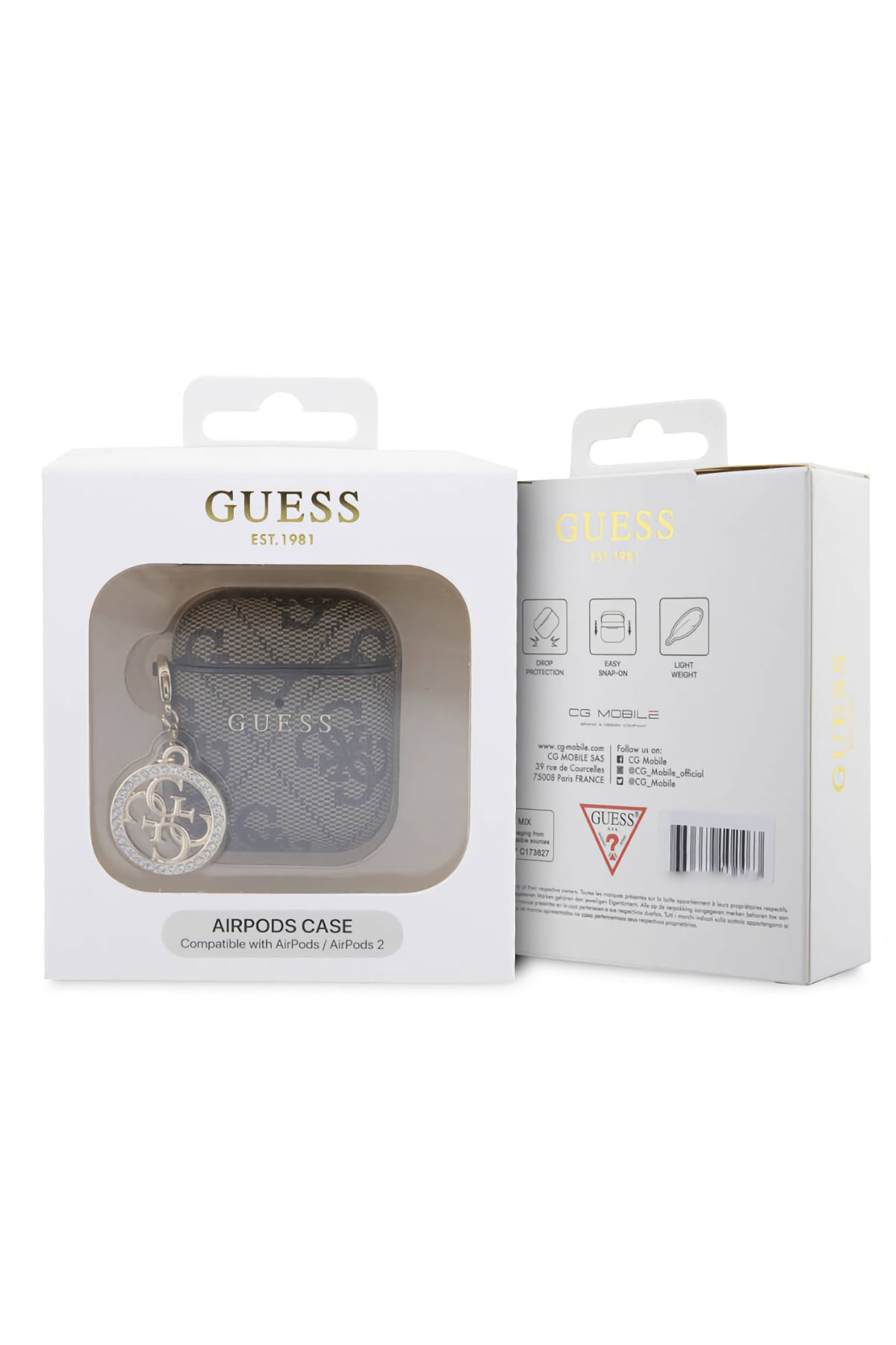 Guess Apple Airpods 2. Nesil Uyumlu Kılıf 4G Taşlı Süs Zincirli Kahverengi  Guess
