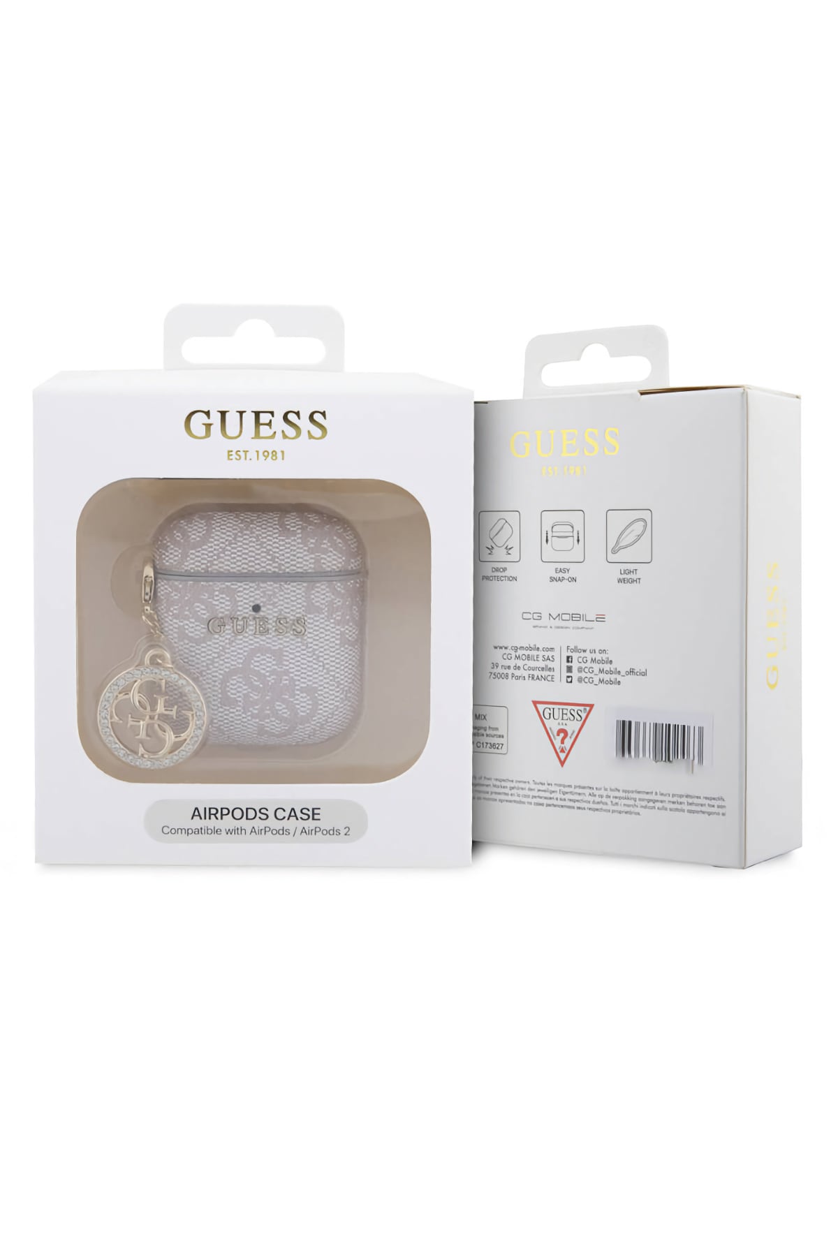 Guess Apple Airpods 2. Nesil Uyumlu Kılıf 4G Taşlı Süs Zincirli Pembe  Guess