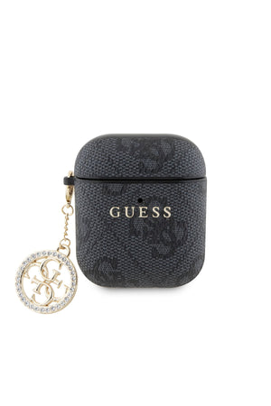 Guess Apple Airpods 2. Nesil Uyumlu Kılıf 4G Taşlı Süs Zincirli Siyah  Guess