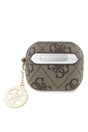 Guess Apple Airpods 3. Nesil Uyumlu Kılıf 4G Taşlı Süs Zincirli Kahverengi  Guess