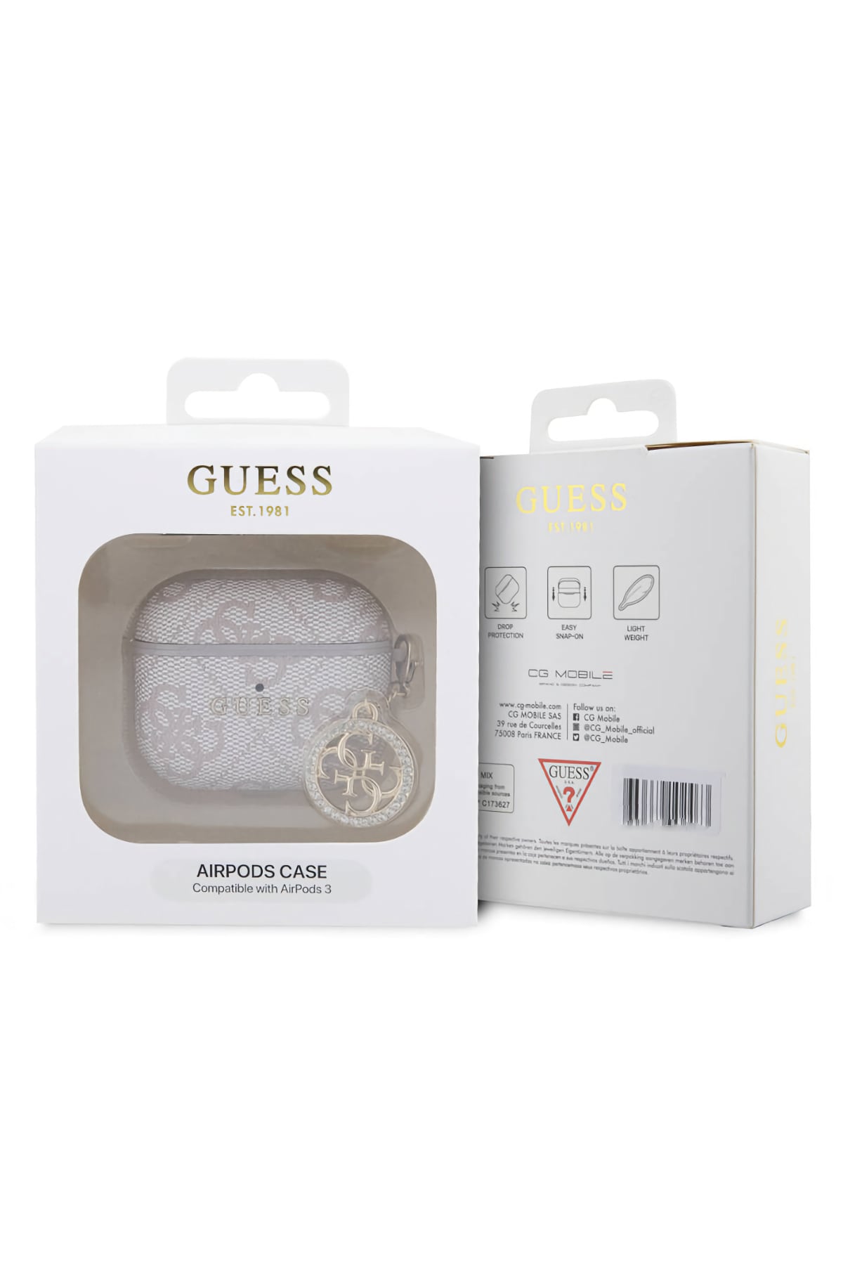 Guess Apple Airpods 3. Nesil Uyumlu Kılıf 4G Taşlı Süs Zincirli Pembe  Guess