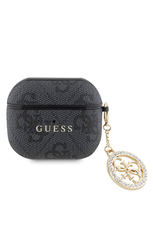 Guess Apple Airpods 3. Nesil Uyumlu Kılıf 4G Taşlı Süs Zincirli Siyah  Guess
