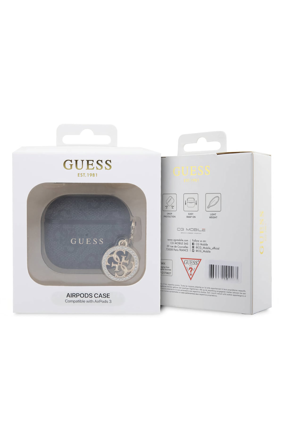 Guess Apple Airpods 3. Nesil Uyumlu Kılıf 4G Taşlı Süs Zincirli Siyah  Guess