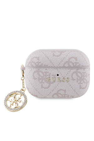 Guess Apple Airpods Pro 2. Nesil Uyumlu Kılıf 4G Taşlı Süs Zincirli Pembe  Guess