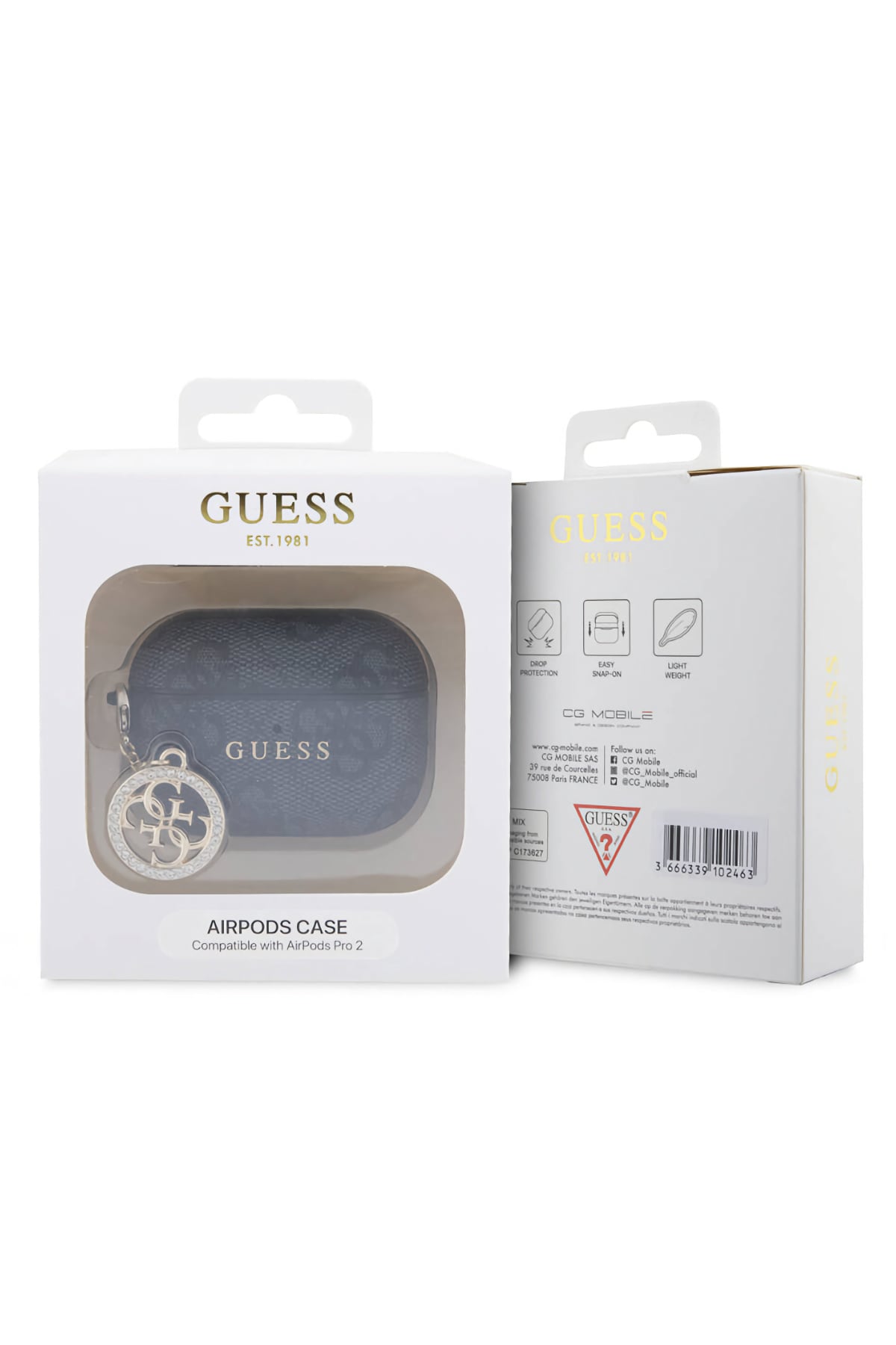 Guess Apple Airpods Pro 2. Nesil Uyumlu Kılıf 4G Taşlı Süs Zincirli Siyah  Guess