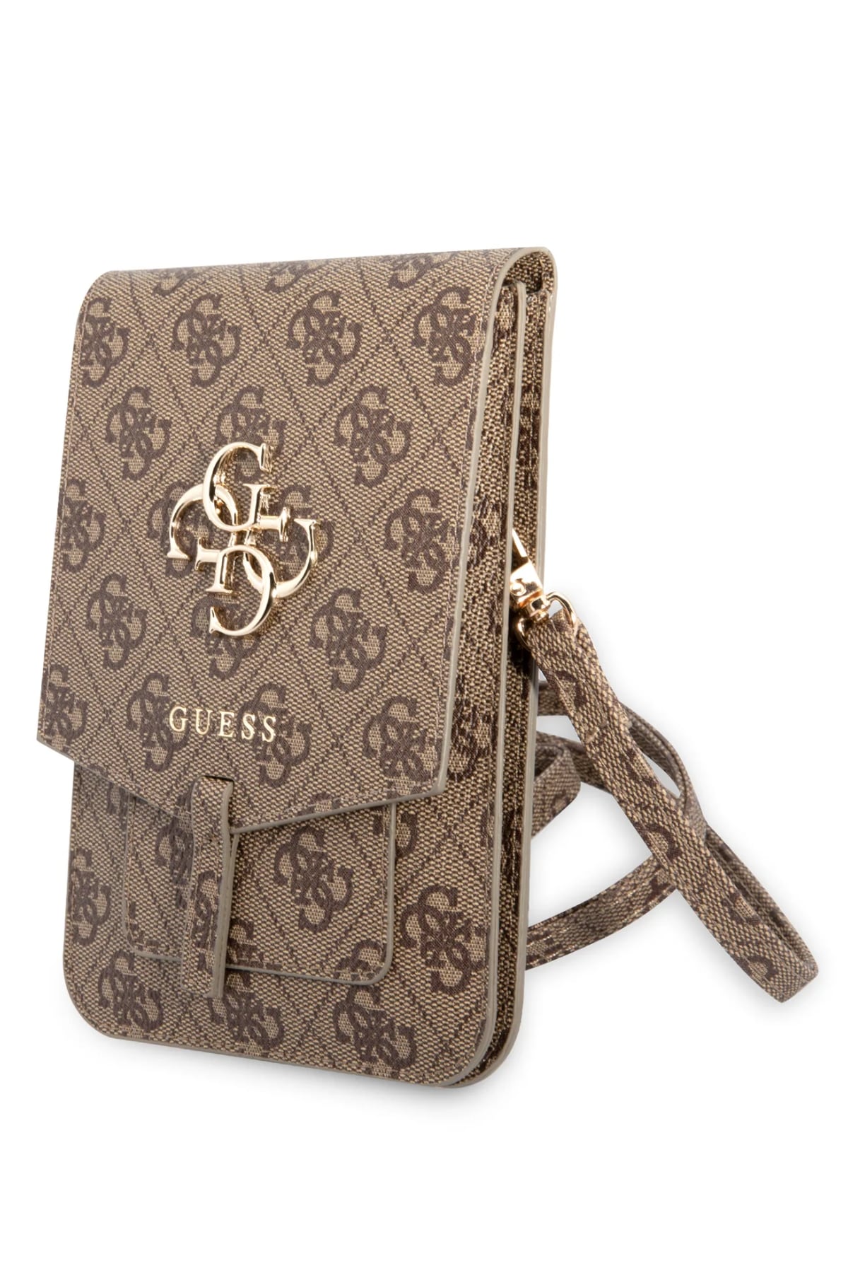 Guess 4G Logolu Telefon Çantası Kredi Kartlıklı Kahverengi  Guess